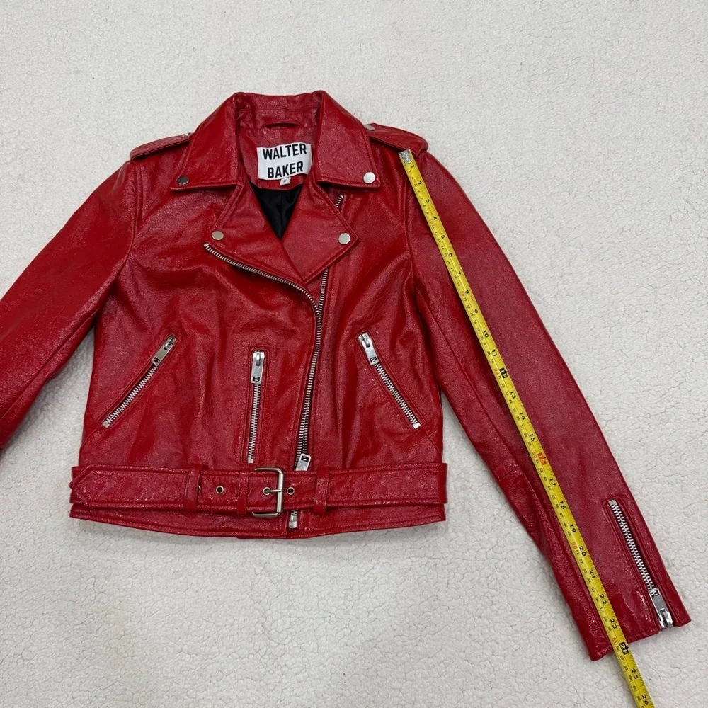 Walter Baker $748 100% Lamb Leather Jacket Moto Red Size Small Like New - Picture 11 of 13